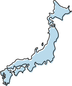 Stylized simple outline map of Japan icon. Blue sketch map of Japan vector illustration